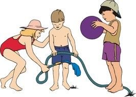 Cartoon Kids Playing With Water drawing