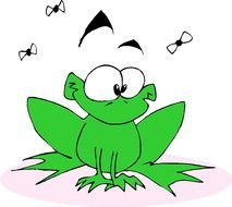 cartoon frog looking at flies