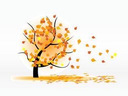 Fall, Leaves blowing off with Wind, drawing