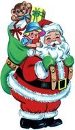 painted Santa Claus with toys and gifts