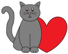 drawn gray cat and red heart
