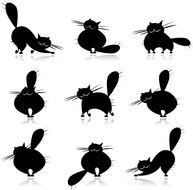cartoon black Cat, set of silhouettes, Clip Art
