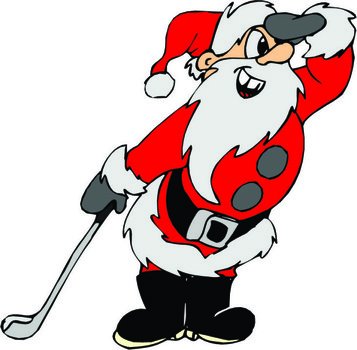 Cartoon Santa Playing Golf