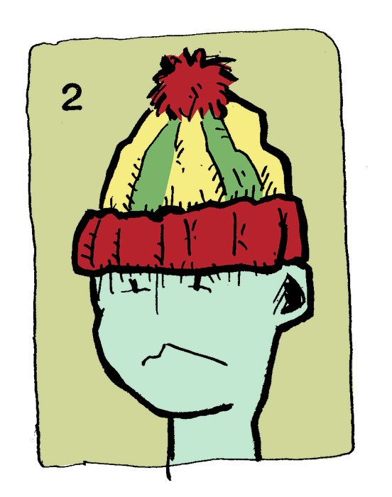 drawn head of a boy in a hat on a card