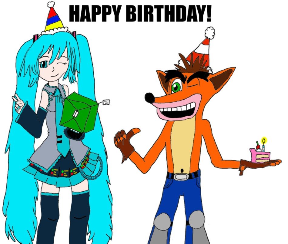 Birthday card with cartoon characters