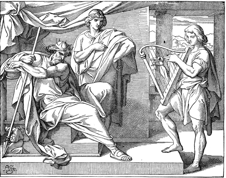 King Saul And David, black and white drawing