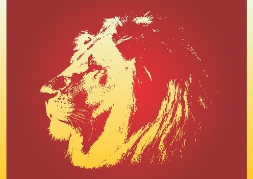 yellow lion profile on red background
