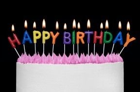 birthday cake with colorful candles