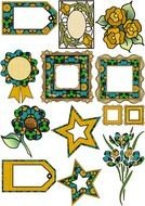 set of colorful vintage borders and ornaments