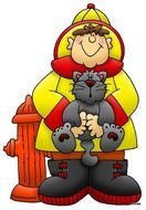 cartoon fireman with a cat