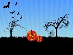 picture with bats and pumpkins