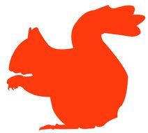 red silhouette of a squirrel