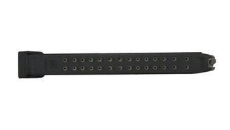 black part of a belt on a white background