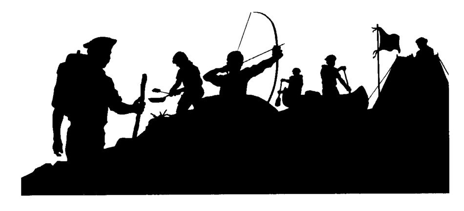 black silhouettes of scouts in nature