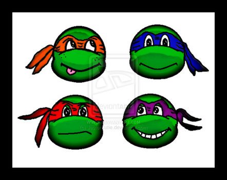 four portraits of ninja turtles