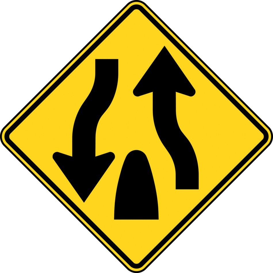 Warning Of Divided Hightway, Road Sign