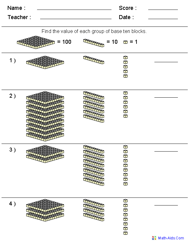 Base Ten Blocks Addition Worksheets Free Image Download