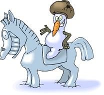 drawn snowman on an ice horse