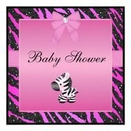 Pink Zebra amp Animal Print Faux Glitter Baby Shower Custom Invites