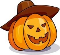 drawn halloween pumpkin in a hat