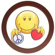 smiley with peace sign and heart in hands