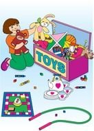 painted girl with a box of toys