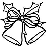 Black and white drawing of the bells with the ribbon clipart