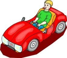 clipart of the boy is driving in a red car