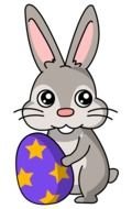 gray bunny with colorful easter egg as picture