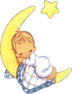 painted baby sleeping on the half moon