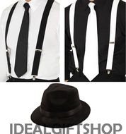 GANGSTER HAT TIE BRACES SET 1920S GATSBY FANCY DRESS AL CAPONE MAFIA