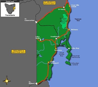 Tasmania East Coast Map