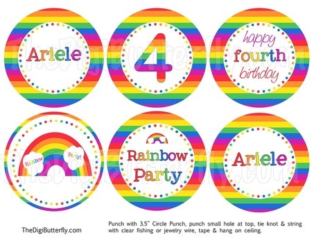 Rainbow Party Personalized 35 Hanging Ceiling Circles