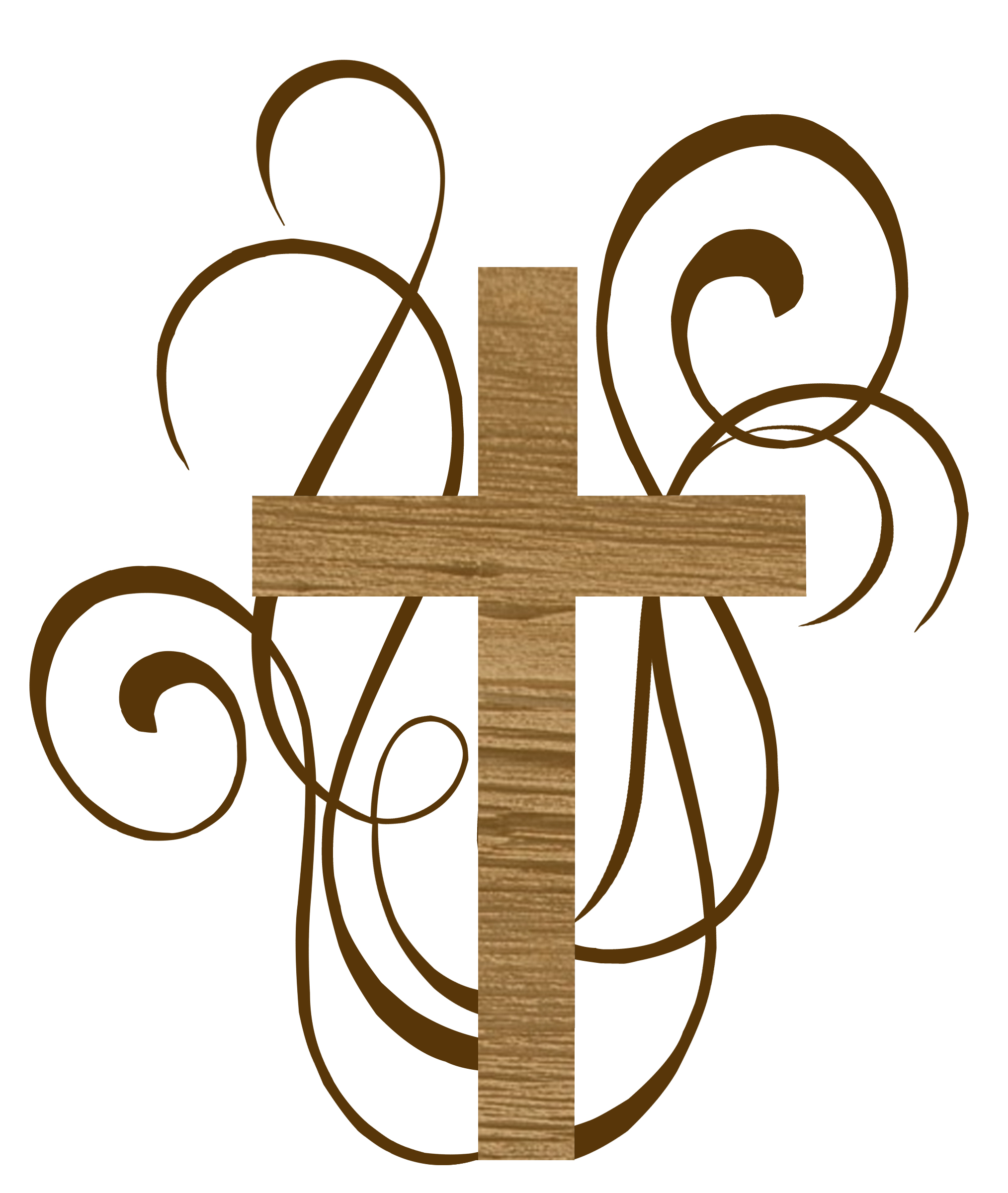 Catholic Cross Among Curls As Graphic Illustration Free Image Download