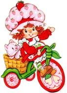 drawn baby strawberry on a bicycle