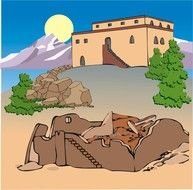 picture of a wise manâs castle in the desert