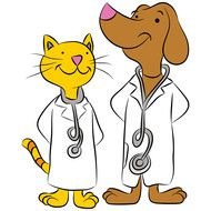 picture of a cat with a dog in doctors suits