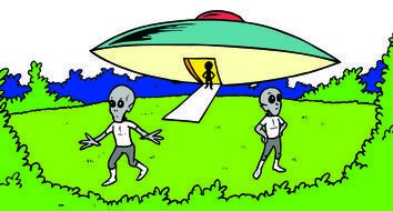 Clip art of Alien Spaceship on a Earth