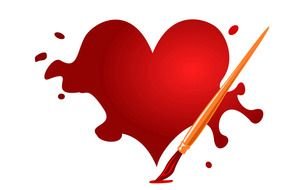 painted red heart and brush