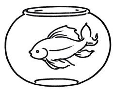 Black And White Drawing Of The Fish In The Aquarium Clipart