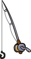 drawn fishing rod with a hook on a white background