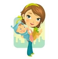 Cartoon Mom And Baby drawing