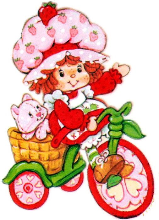 drawn baby strawberry on a bicycle