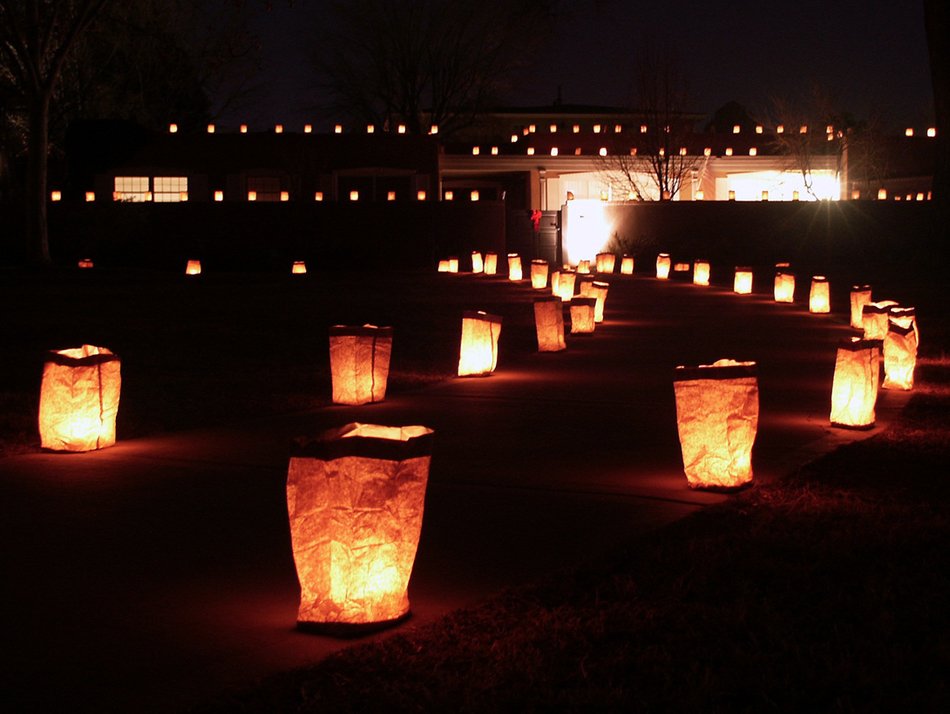 lot of Luminaria Bags outdoor at night