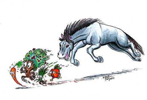 horse chases the vegetables drawing