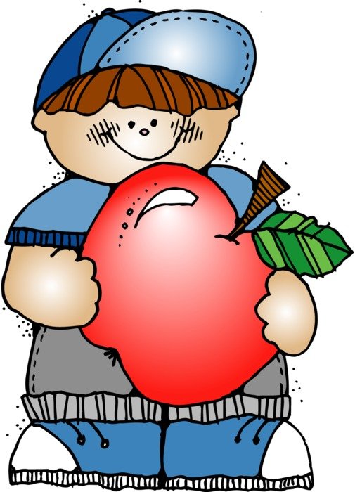 drawing of a boy with a big apple