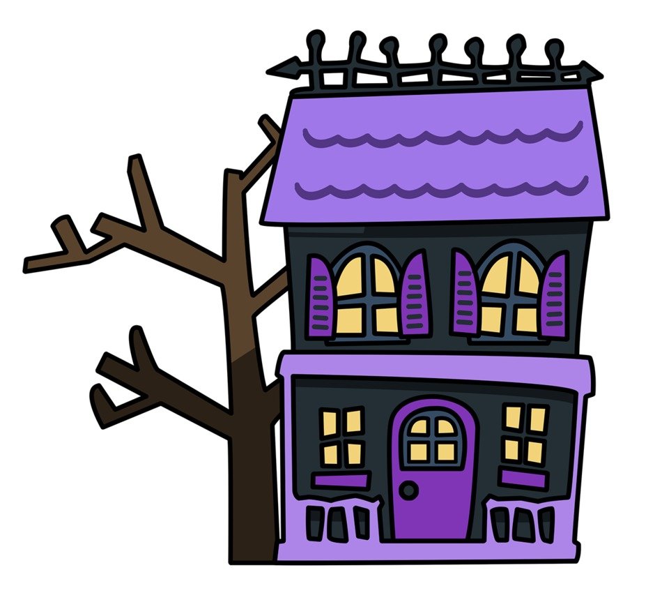 cartoon purple mystic house on a white background