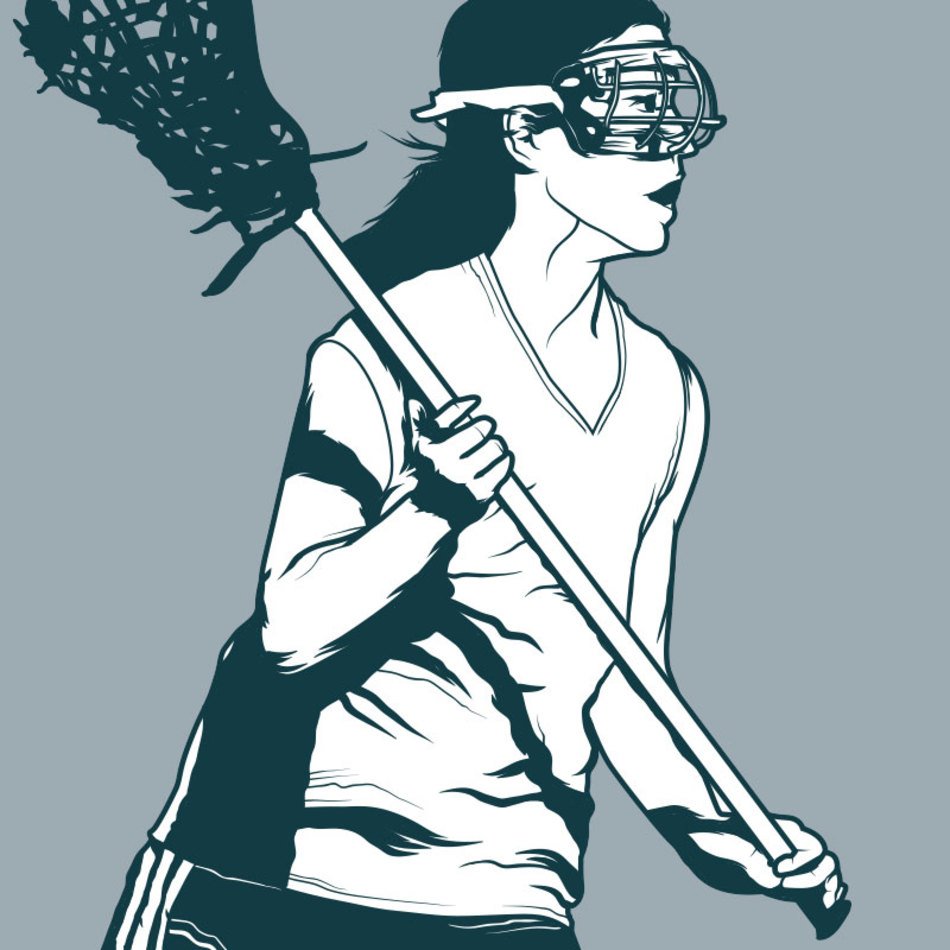 woman with a broom on a gray background