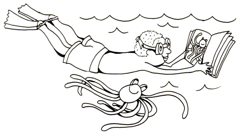İllustration of the Swimming man and octopus