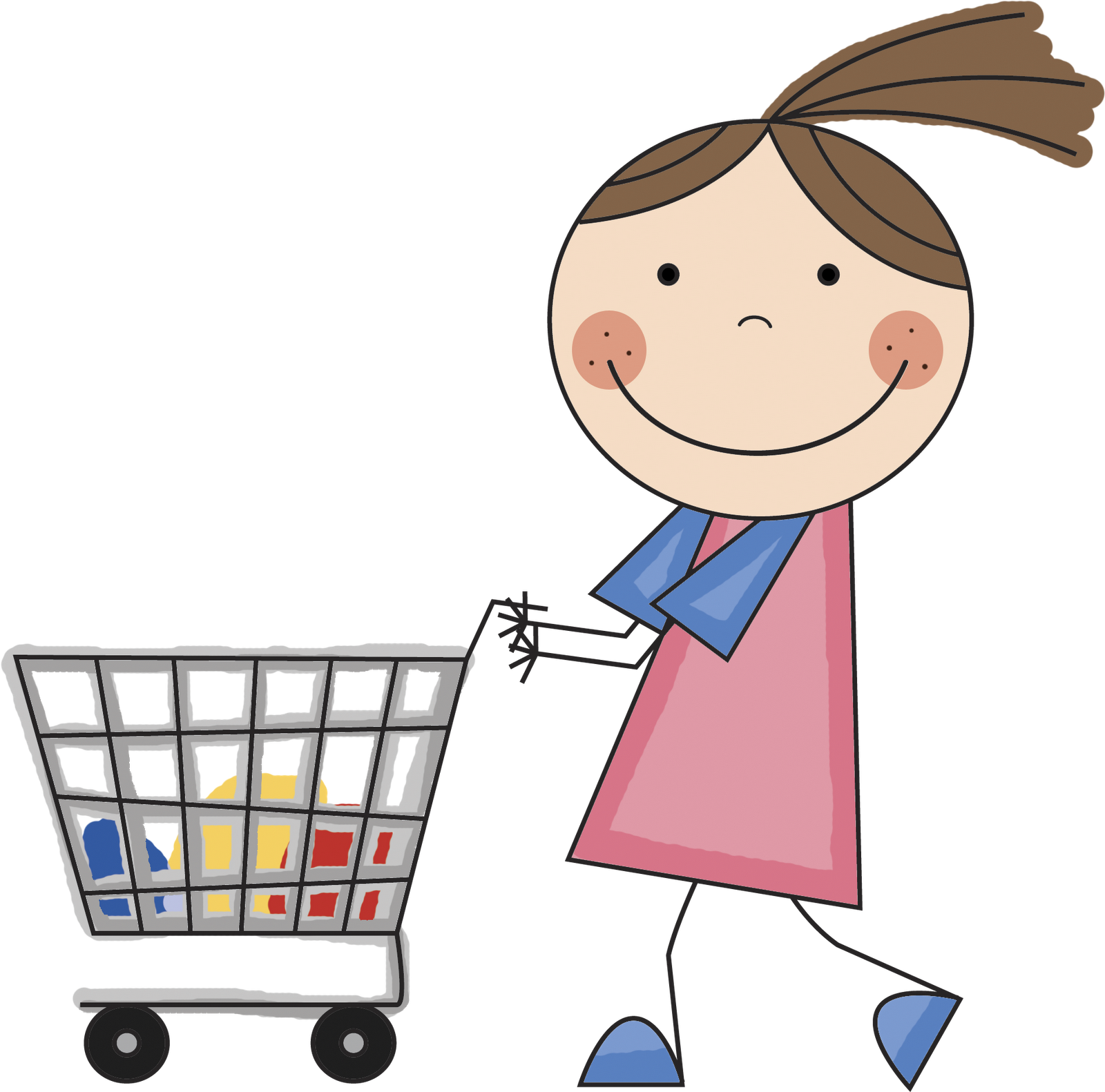 happy-girl-with-shopping-cart-drawing-free-image-download